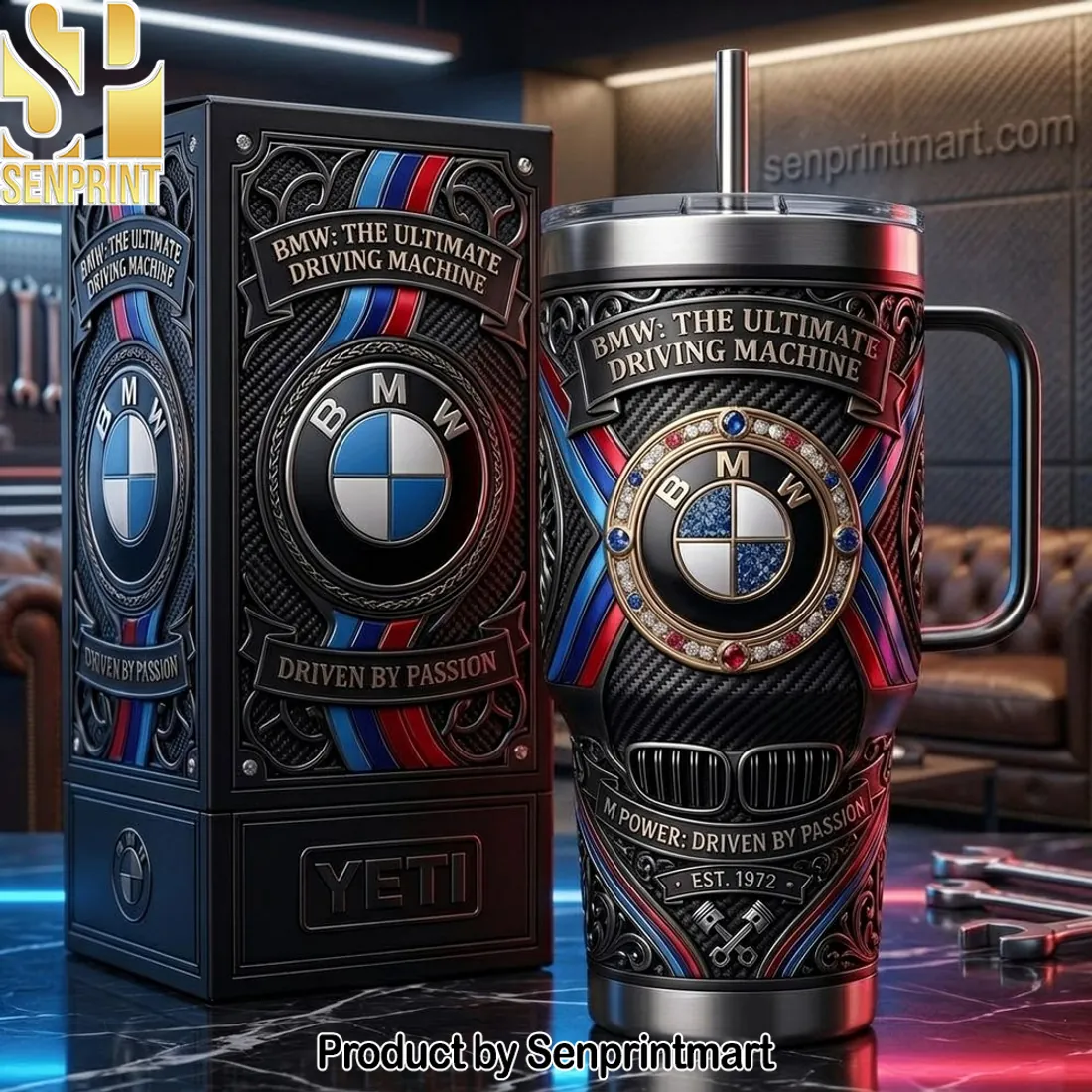 BMW M Power Ultimate Driving Machine Carbon Fiber 40oz Tumbler With Handle