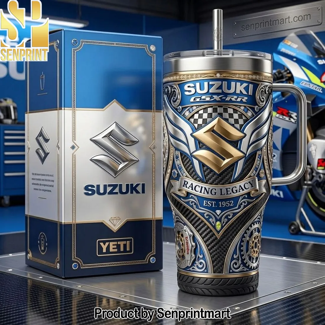 Suzuki GSX-RR Racing Legacy Est. 1952 3D Design Tumbler with Handle