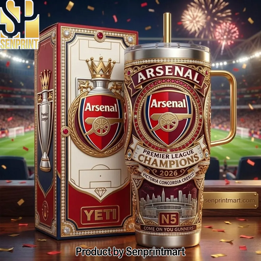 Arsenal Premier League Champions 2026 Luxury 3D Tumbler with Handle