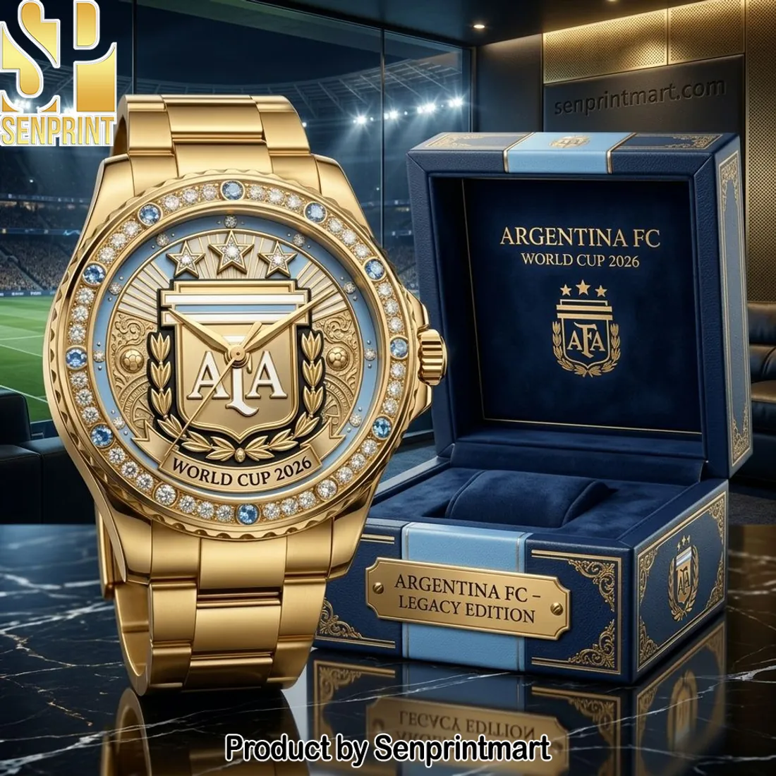 Argentina FC AFA World Cup 2026 Gold Diamond Watch