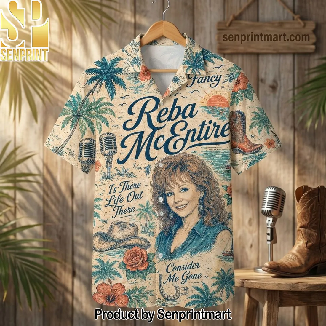 Reba McEntire Fancy Song Tropical Beach Hawaiian Shirt