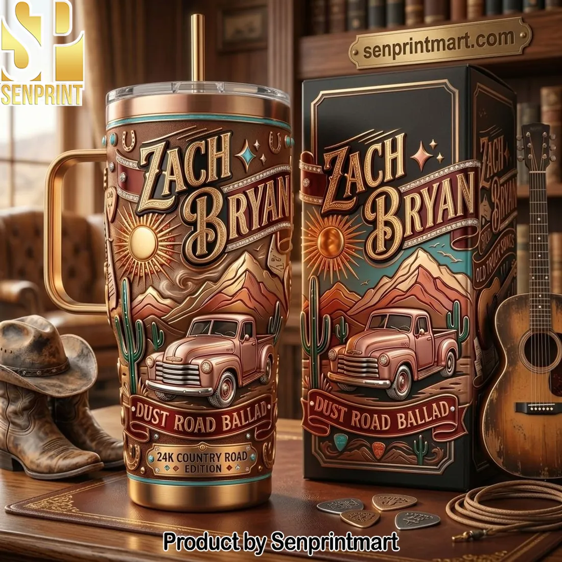 Zach Bryan Dust Road Ballad 24K Country Road Edition Tumbler with Handle