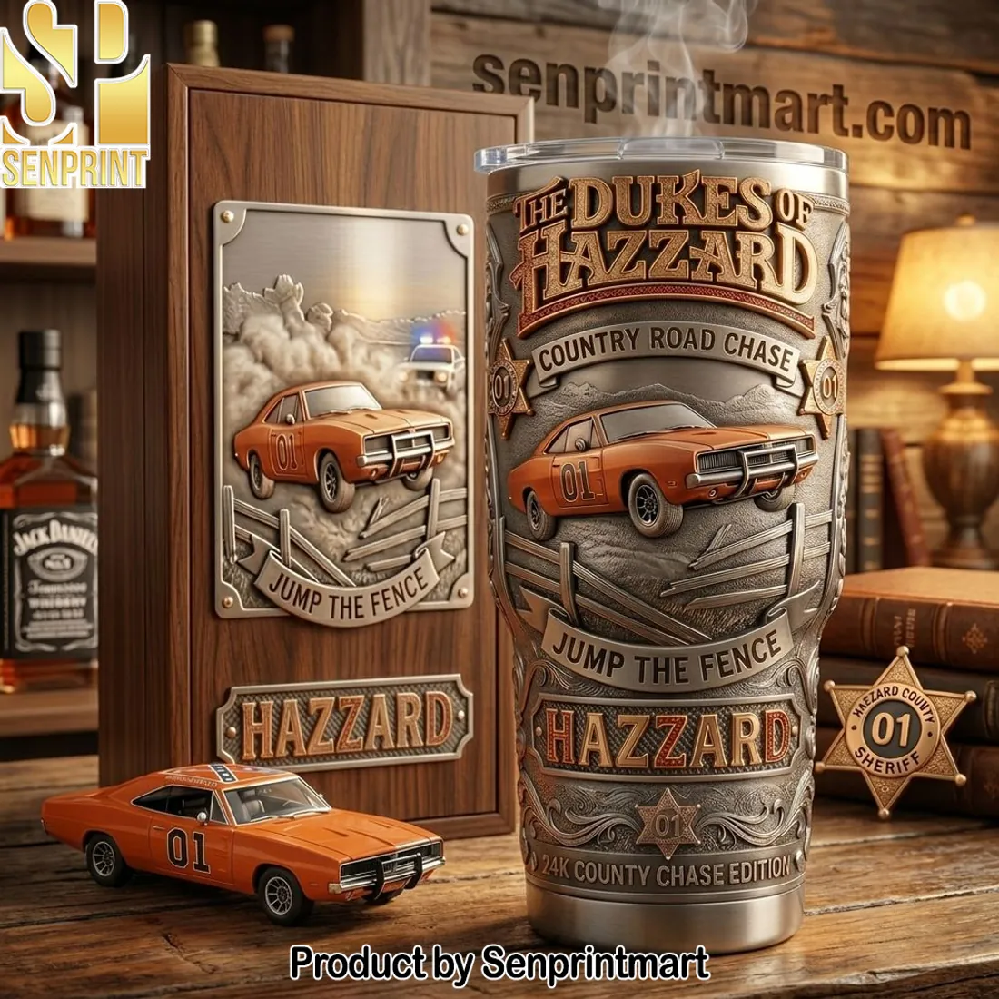 The Dukes of Hazzard General Lee 01 Jump the Fence 3D Embossed Tumbler