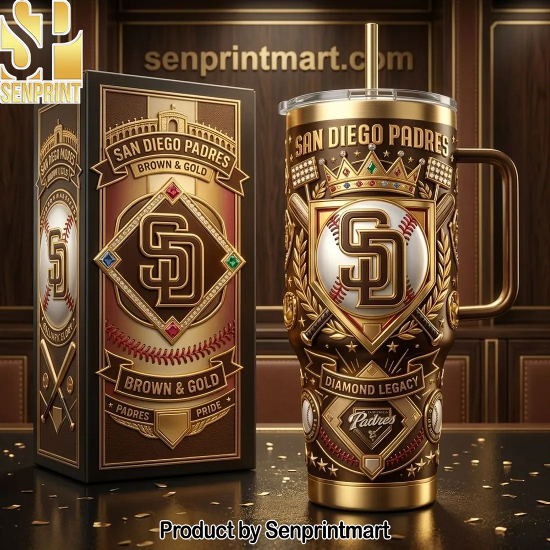 San Diego Padres Brown & Gold Diamond Legacy Tumbler
