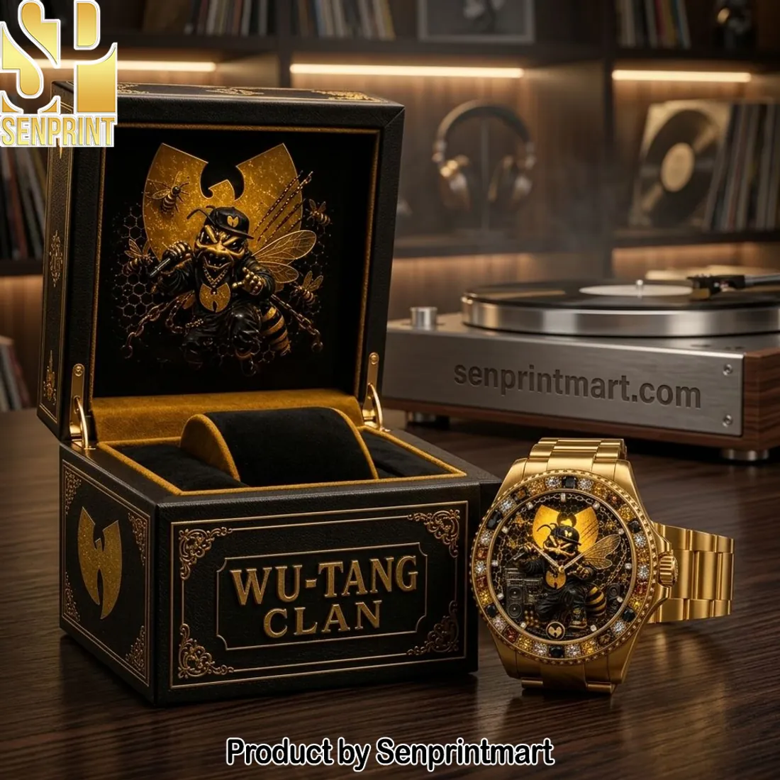 Wu-Tang Clan Luxury Gold-Tone Stainless Steel Diamond Watch
