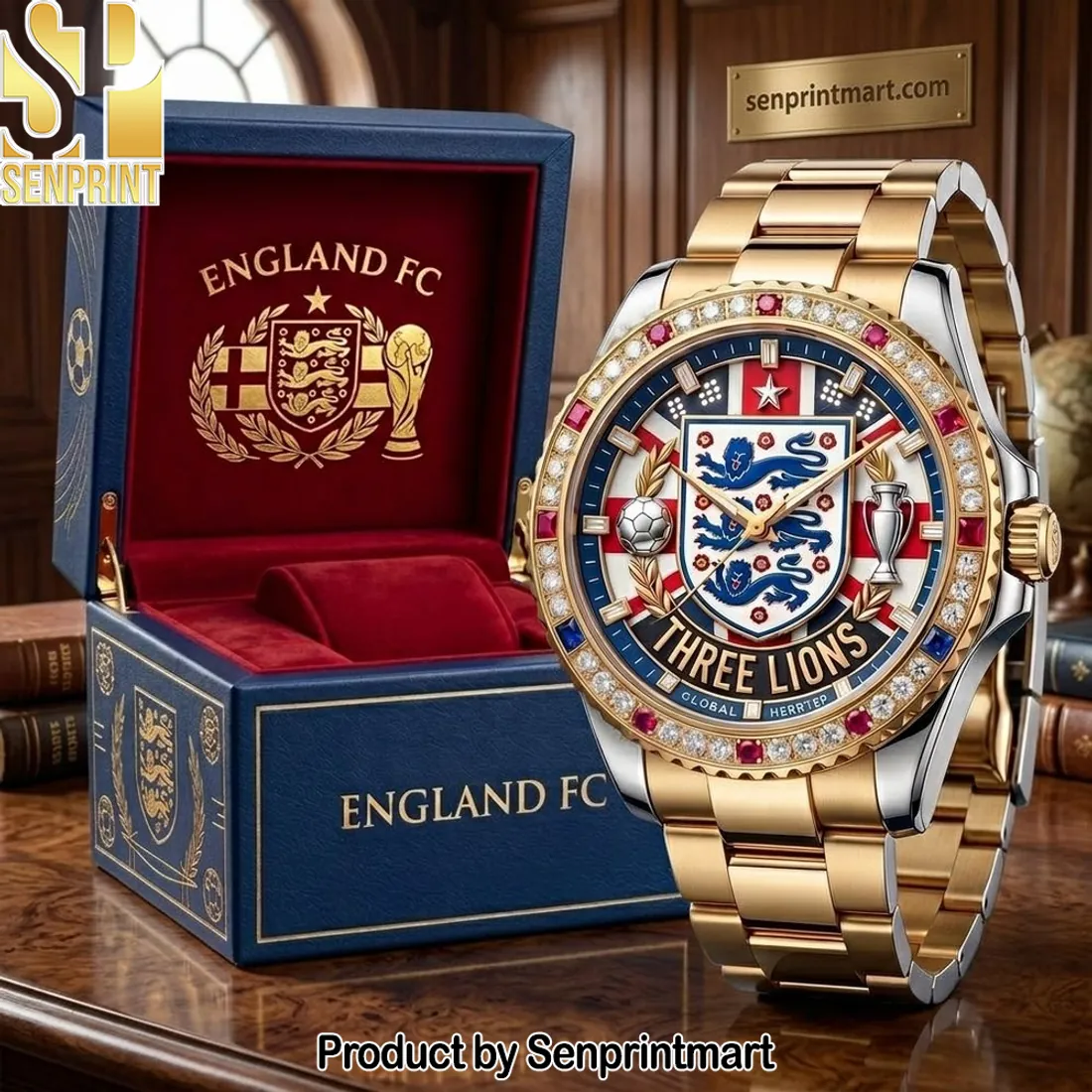 England FC Three Lions Premium Gold Tone Stainless Steel Watch