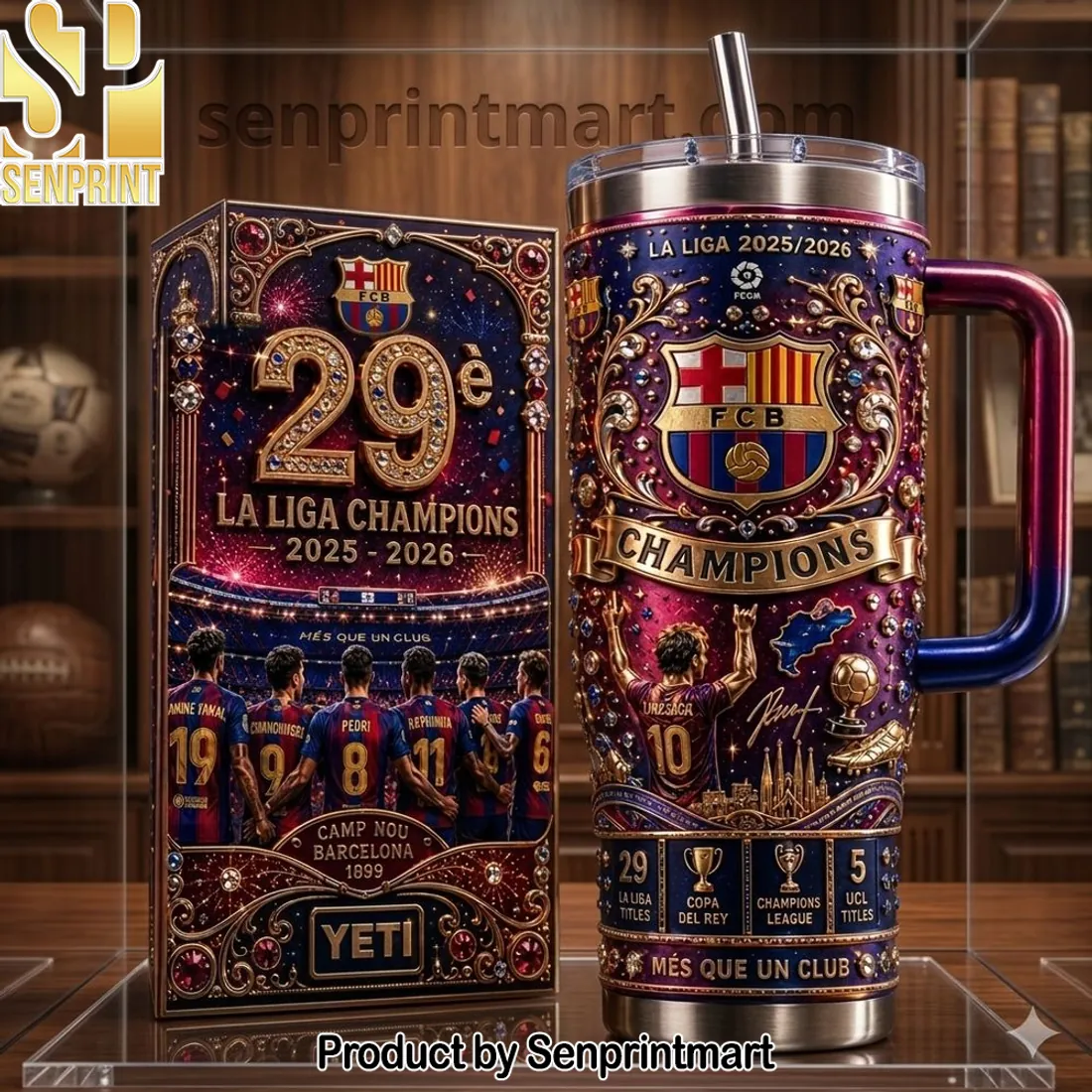 FC Barcelona 29e La Liga Champions 2025-2026 Premium 40oz Tumbler with Handle