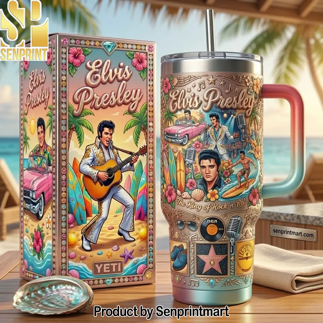 Elvis Presley The King of Rock ‘n’ Roll 40oz Insulated Tumbler with Handle