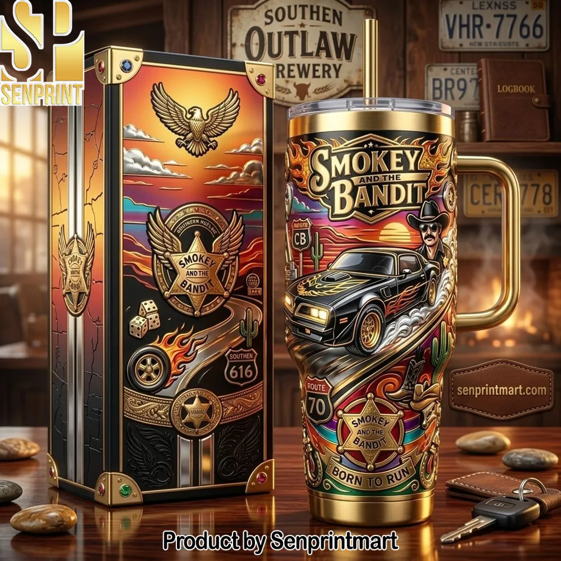 Smokey and the Bandit 3D Gold Classic Car 40oz Tumbler with Handle