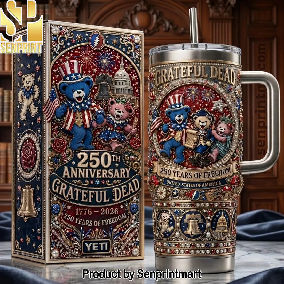 Grateful Dead 250th Anniversary Patriotic 40oz Tumbler with Handle