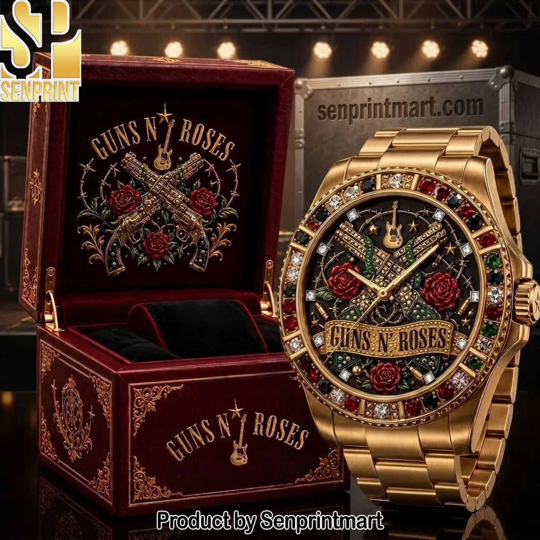 Guns N’ Roses Premium Gold Tone Studded Bezel Watch