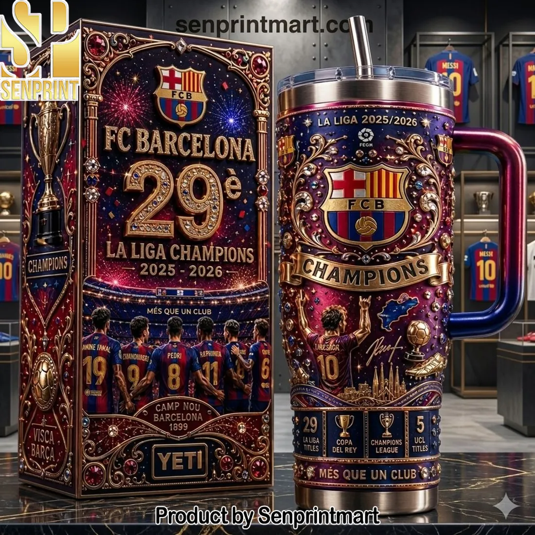 FC Barcelona 29th La Liga Champions 2025-2026 Commemorative 40oz Tumbler with Handle