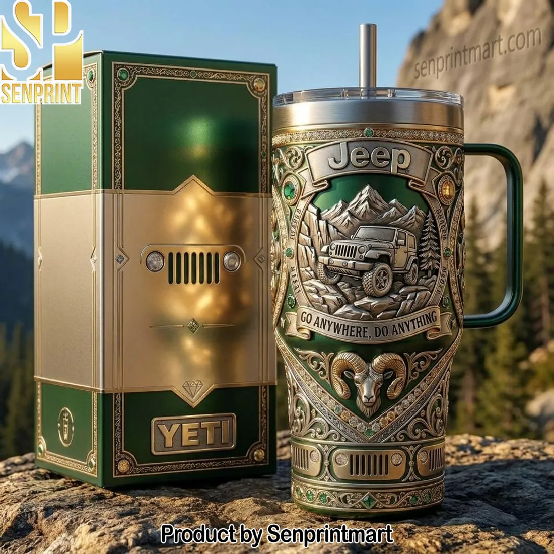 Jeep “Go Anywhere, Do Anything” 3D Embossed 40oz Tumbler with Handle