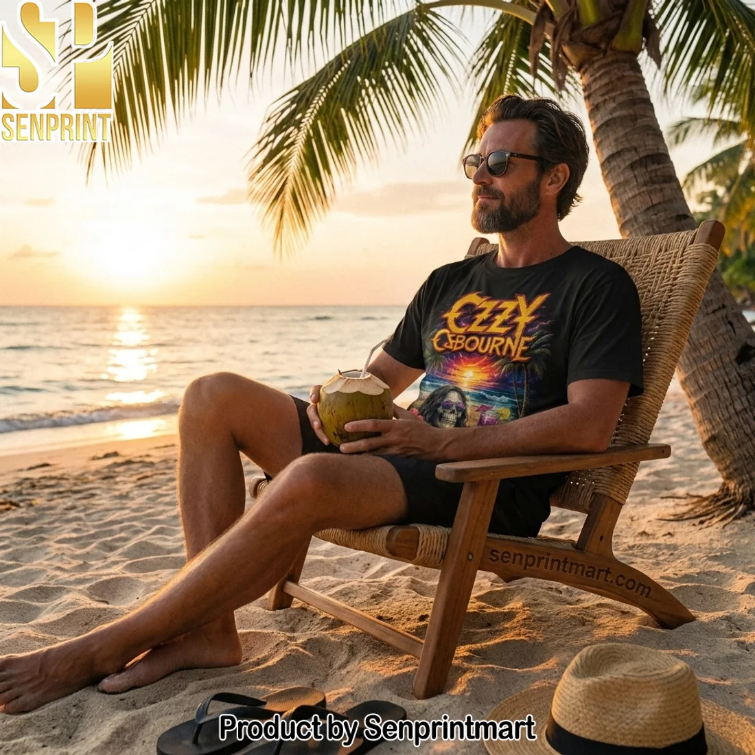 Ozzy Osbourne The Beach Is My Happy Place Funny Summer Tropical Skull Graphic T-Shirt