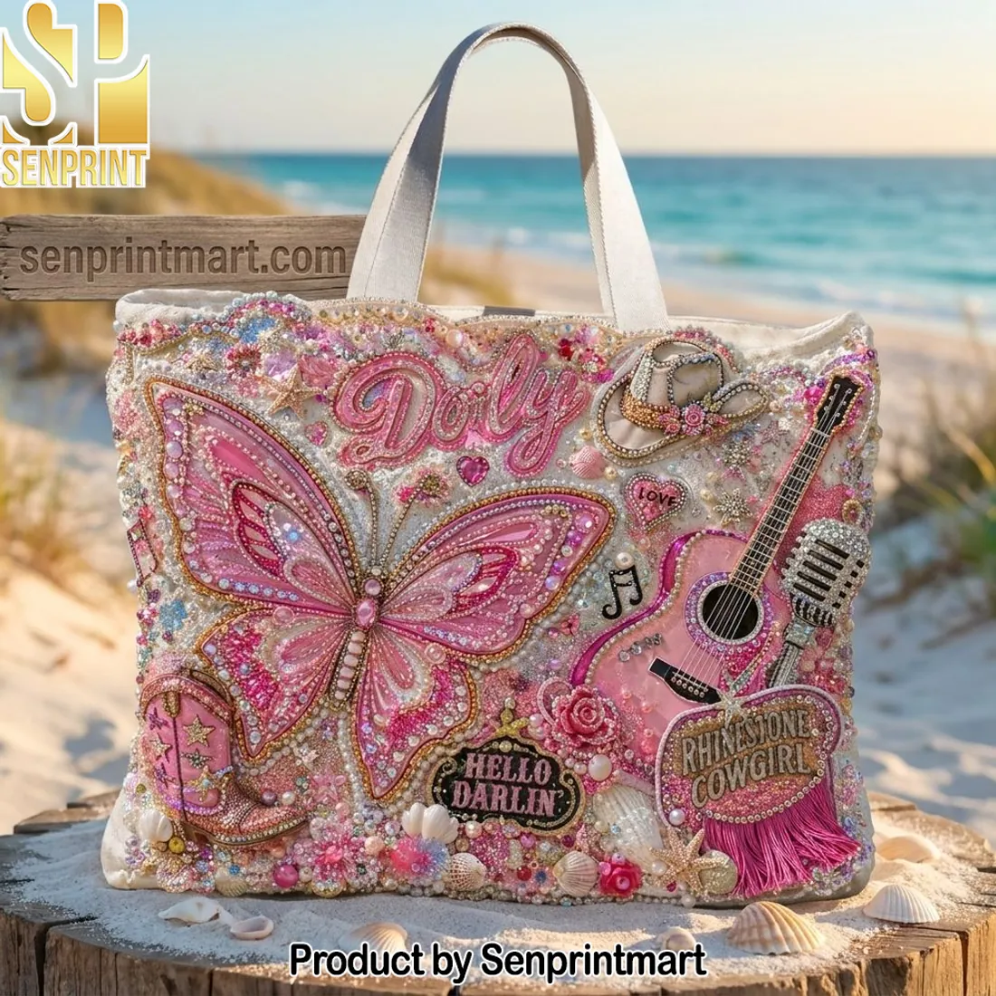 Dolly Parton Rhinestone Cowgirl Beaded Glam Tote Bag
