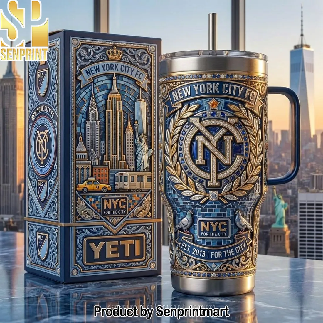 New York City FC Luxury 3D Embossed “For The City” Tumbler With Handle