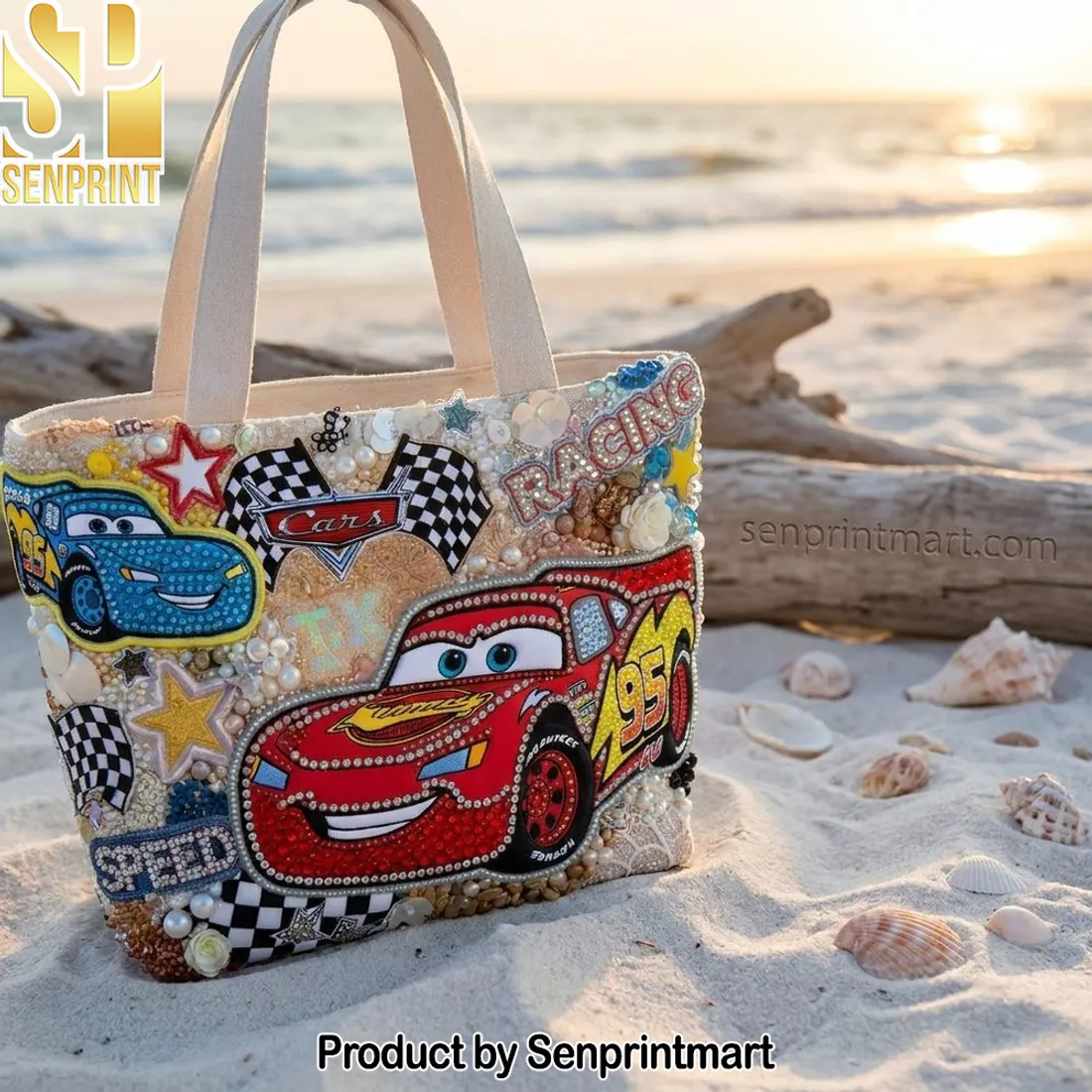 Disney Cars Lightning McQueen Embellished Racing Tote Bag