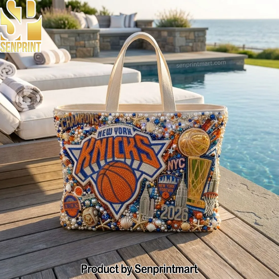 New York Knicks Champions Pearl Embellished Tote Bag