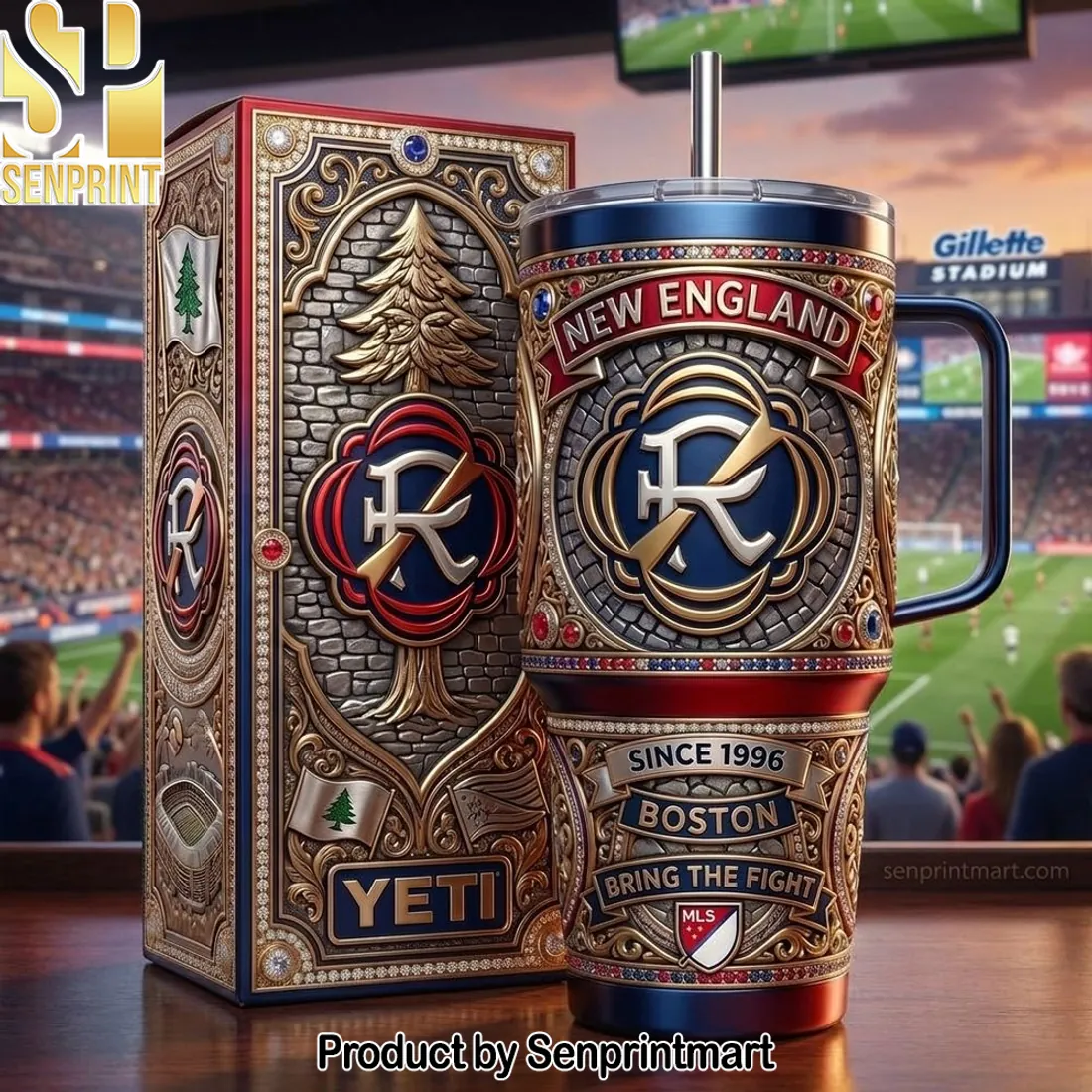 New England Revolution Boston MLS 1996 Embossed 40oz Tumbler with Handle