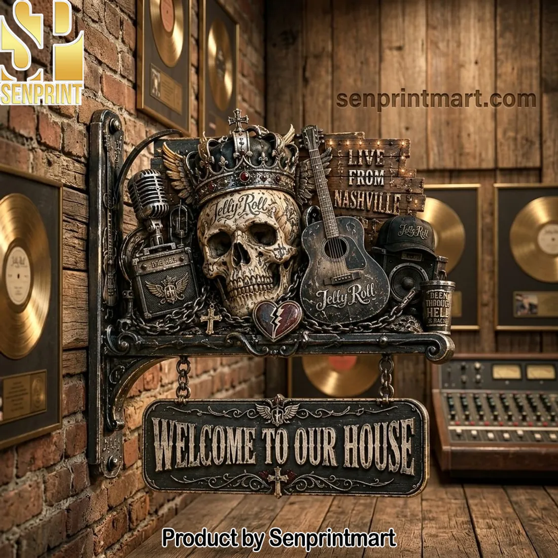 Jelly Roll “Welcome To Our House” 3D Rock Skull Welcome Sign