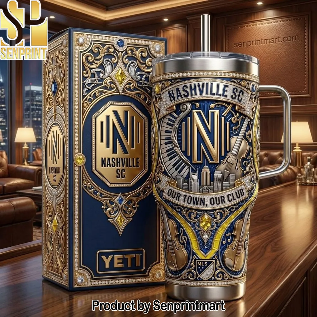 Nashville SC Our Town Our Club Ornate 40oz Tumbler With Handle