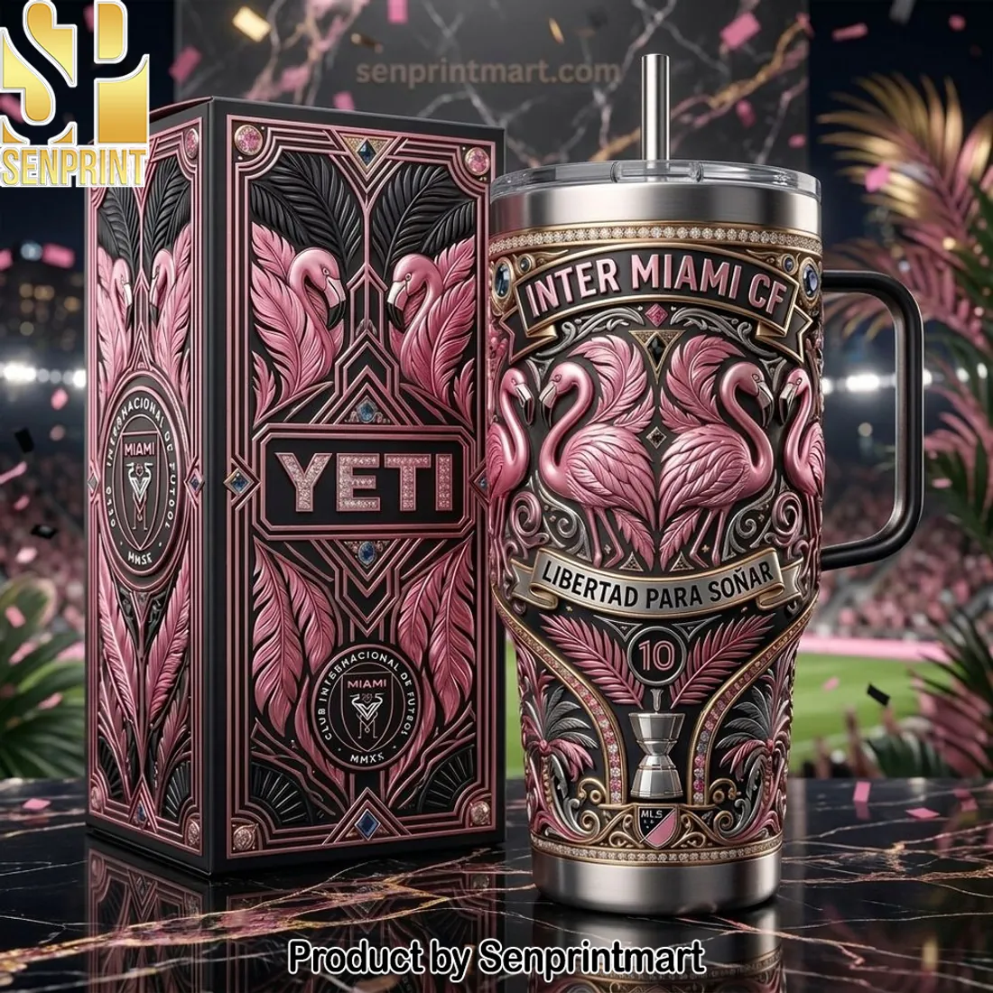 Inter Miami CF Luxury 3D Flamingo 40oz Insulated Tumbler with Handle
