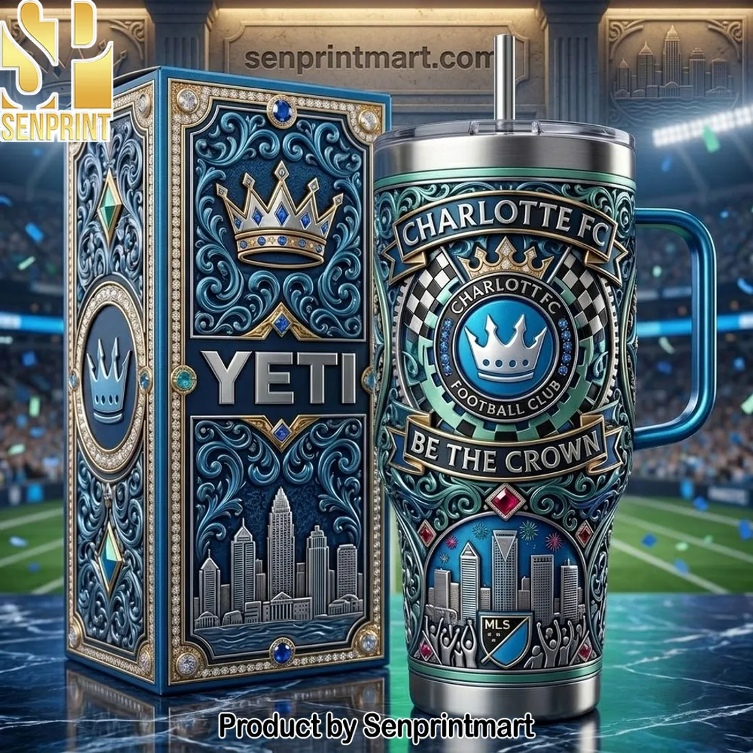 Charlotte FC ‘Be The Crown’ Ornate 40oz Tumbler with Handle