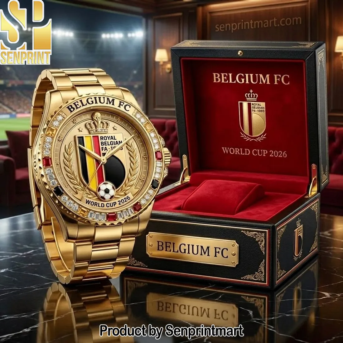 Belgium FC World Cup 2026 Gold Luxury Diamond Watch