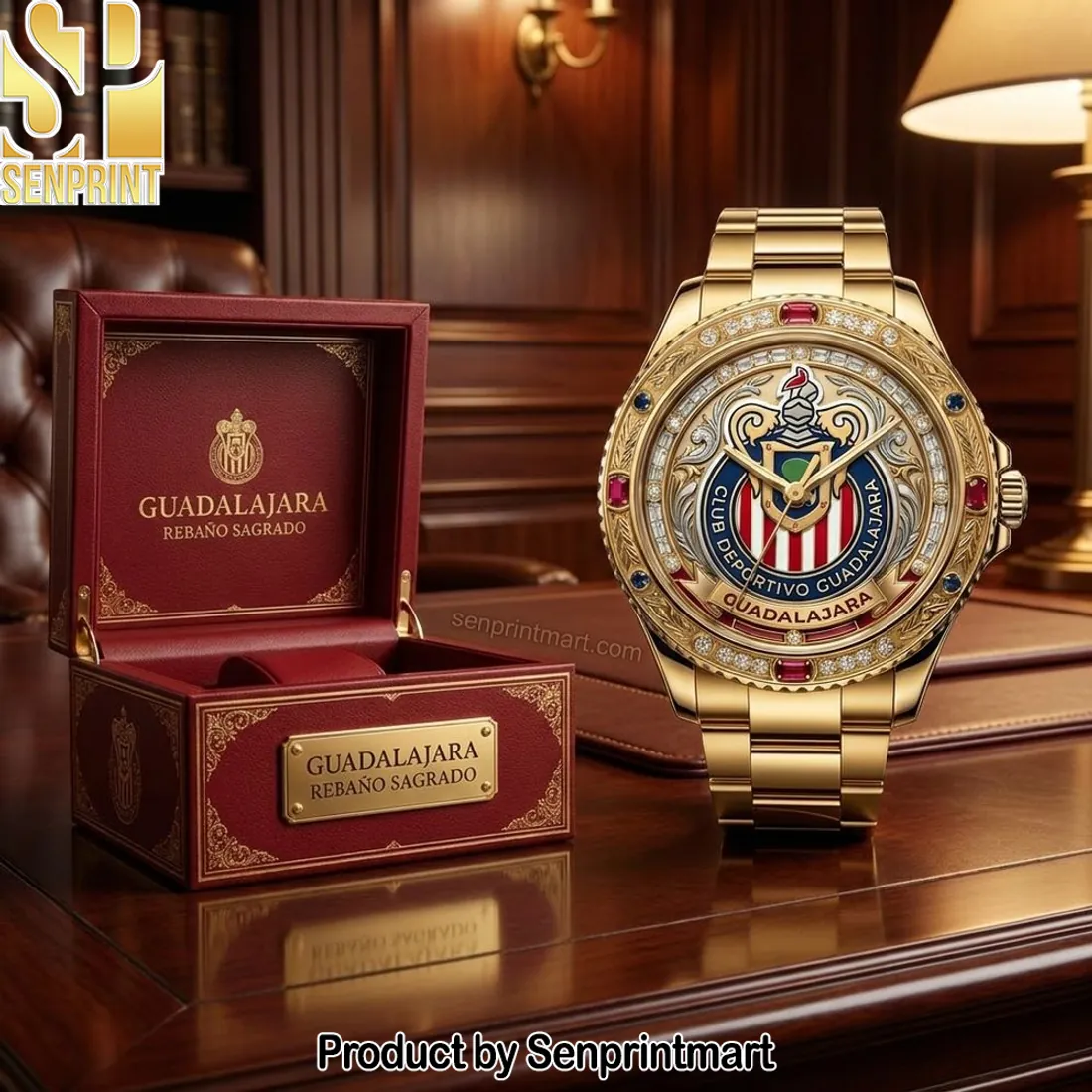 Club Deportivo Guadalajara Rebaño Sagrado Gold-Tone Embellished Watch