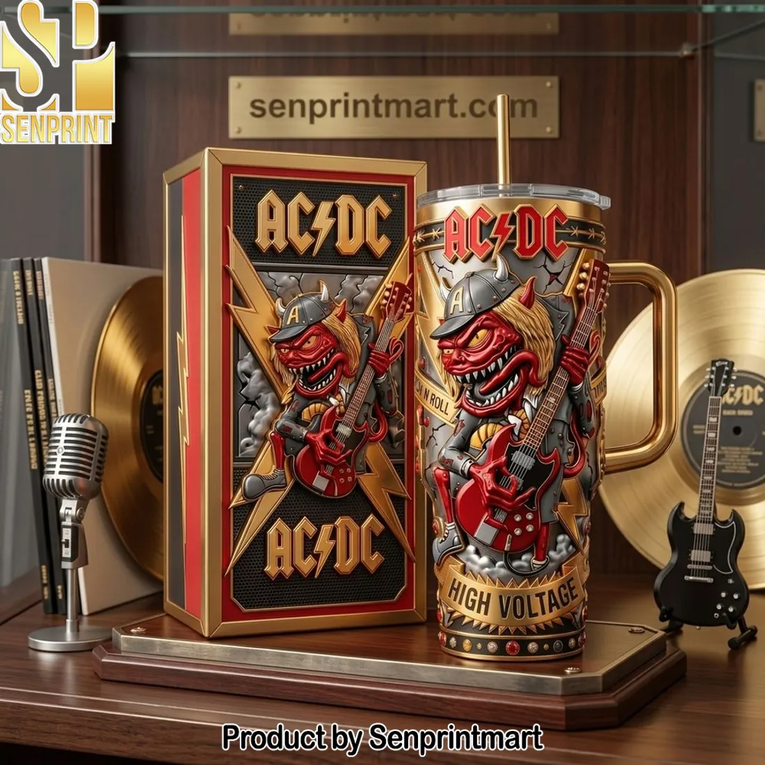 AC/DC High Voltage 3D Embossed Rock Tumbler With Handle