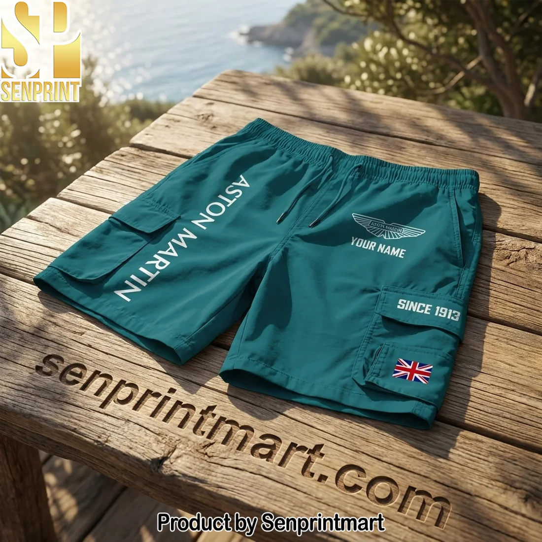 Personalized Aston Martin Since 1913 British Flag Teal Men’s Cargo Shorts