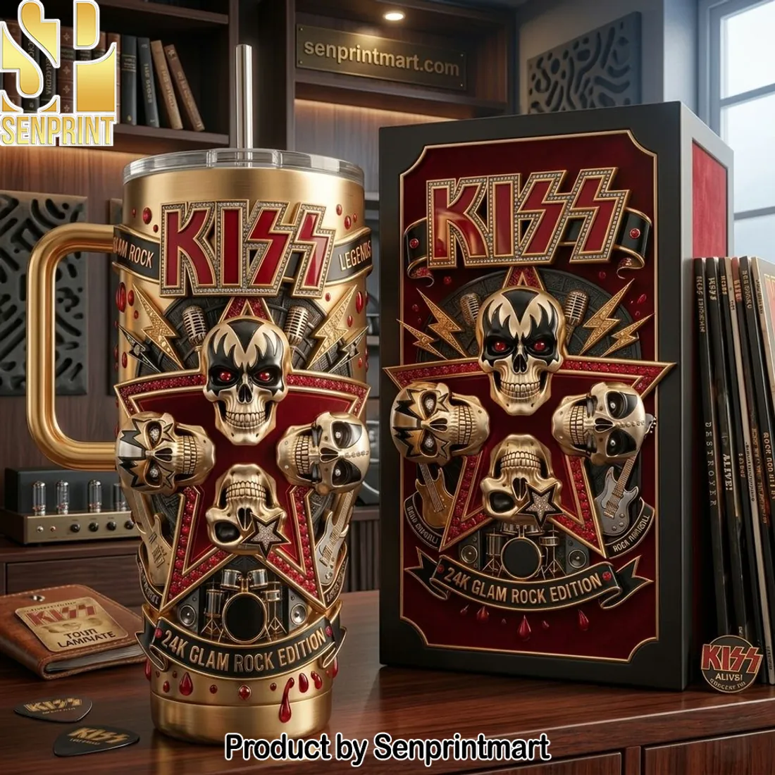 KISS 24K Glam Rock Edition 3D Embossed 40oz Tumbler With Handle