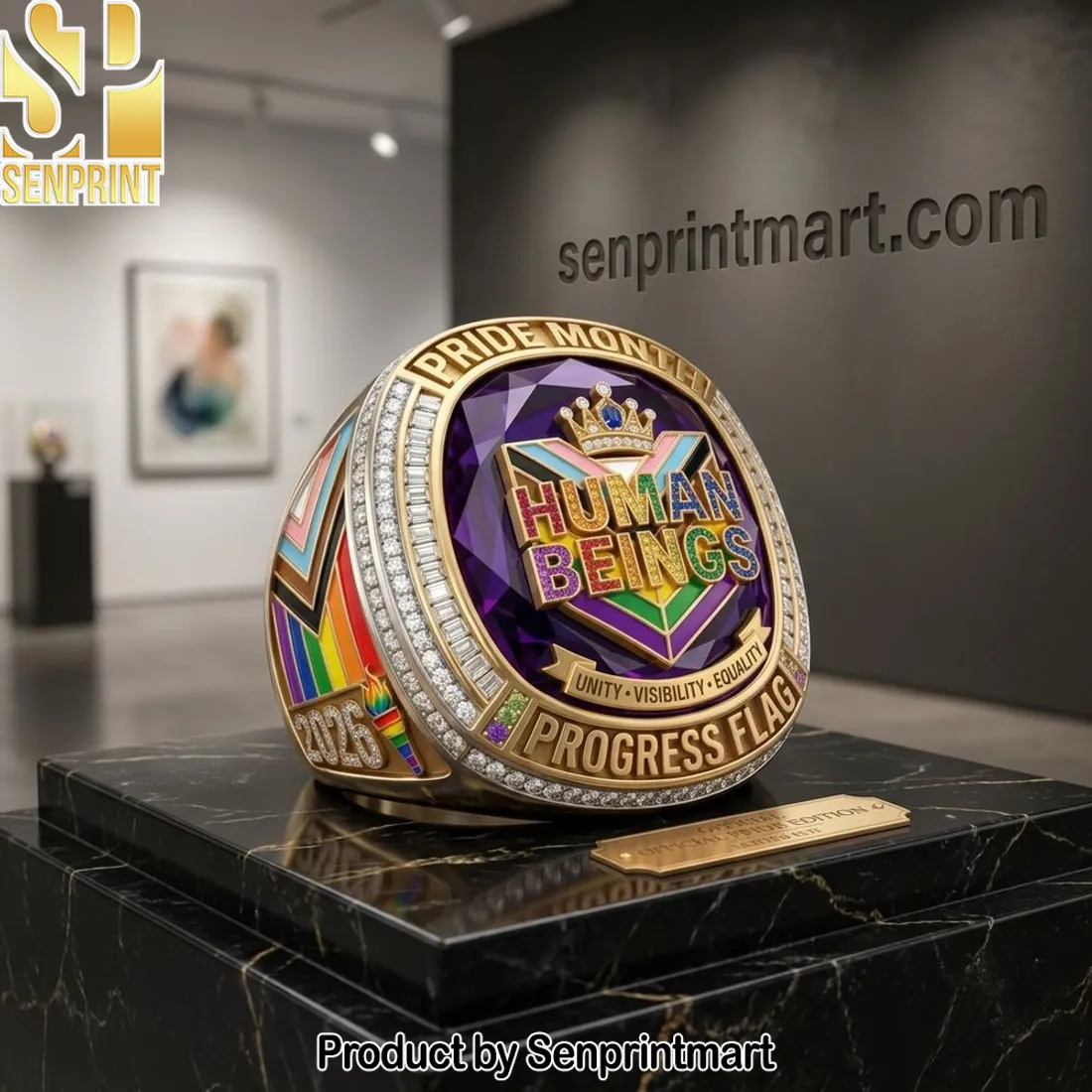 Pride Month Human Beings Progress Flag Gold Premium Ring