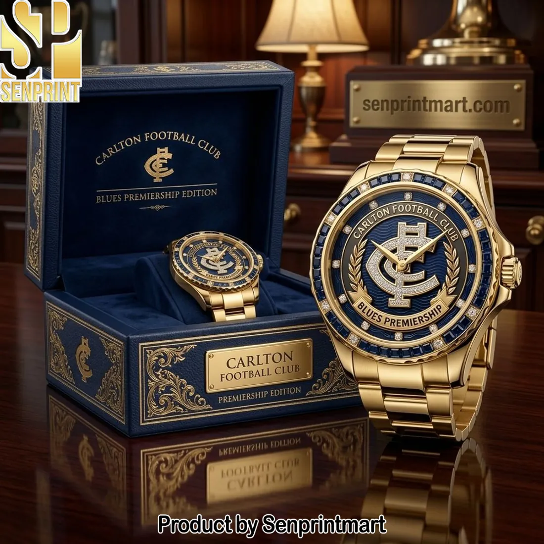 Carlton Football Club Blues Premiership Luxury Gold Diamond Watch