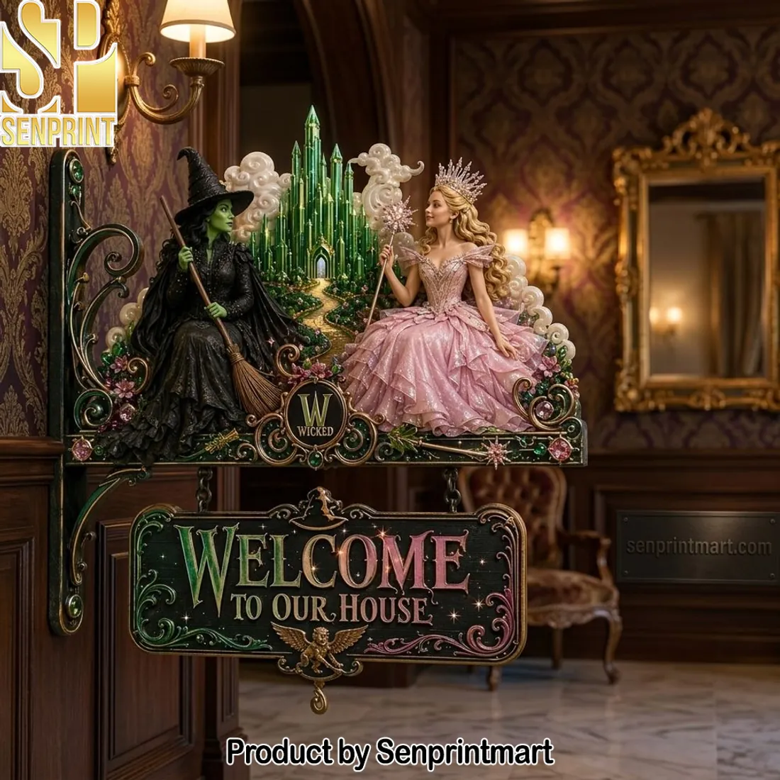 Wicked Emerald City Elphaba Glinda “WELCOME TO OUR HOUSE” Decorative Welcome Sign