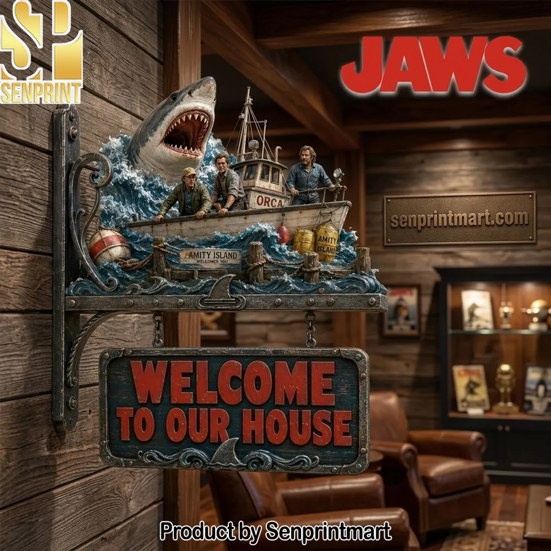 Jaws Amity Island Orca Welcome To Our House 3D Wall Sign
