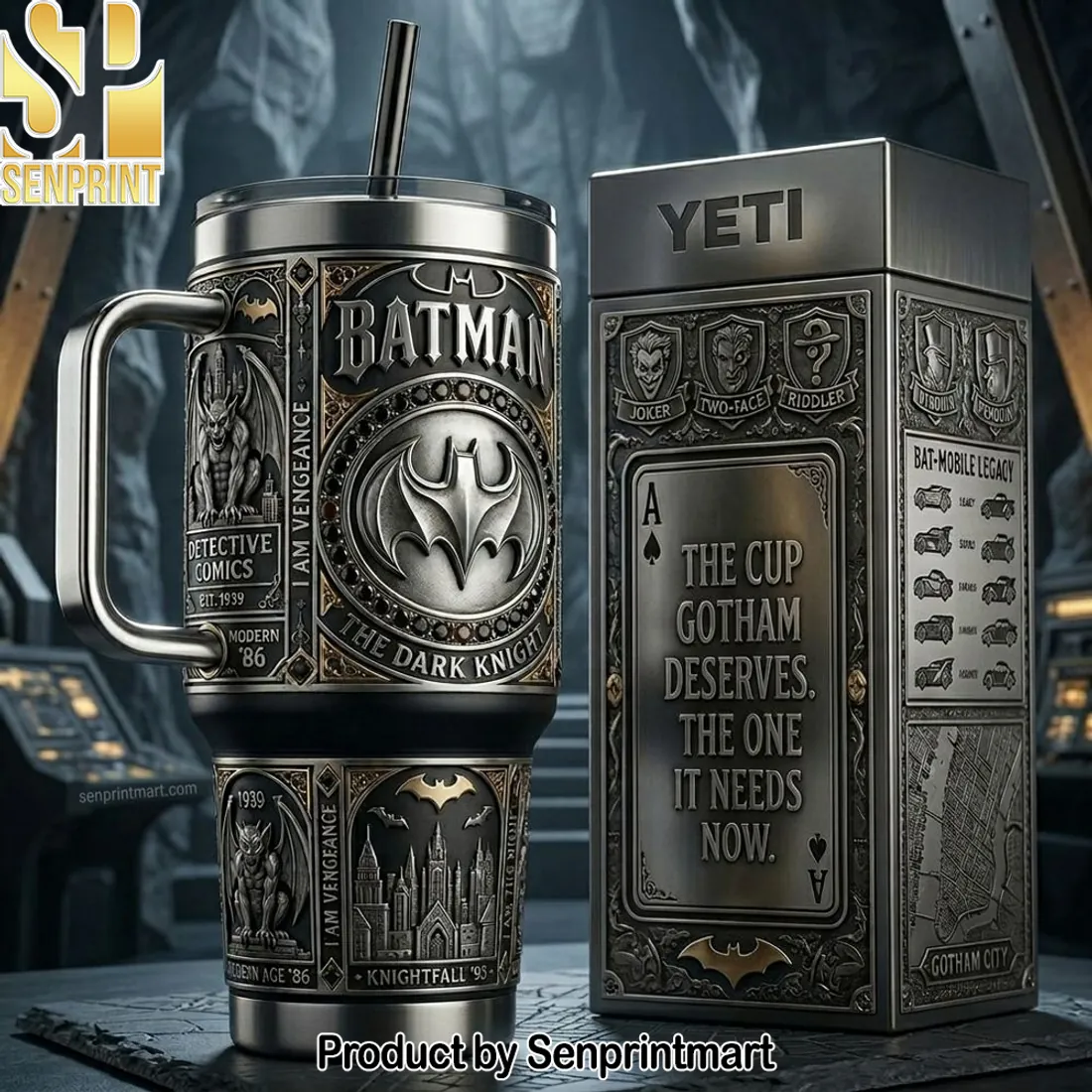 Batman Dark Knight “I Am Vengeance” Embossed 40oz Tumbler with Handle