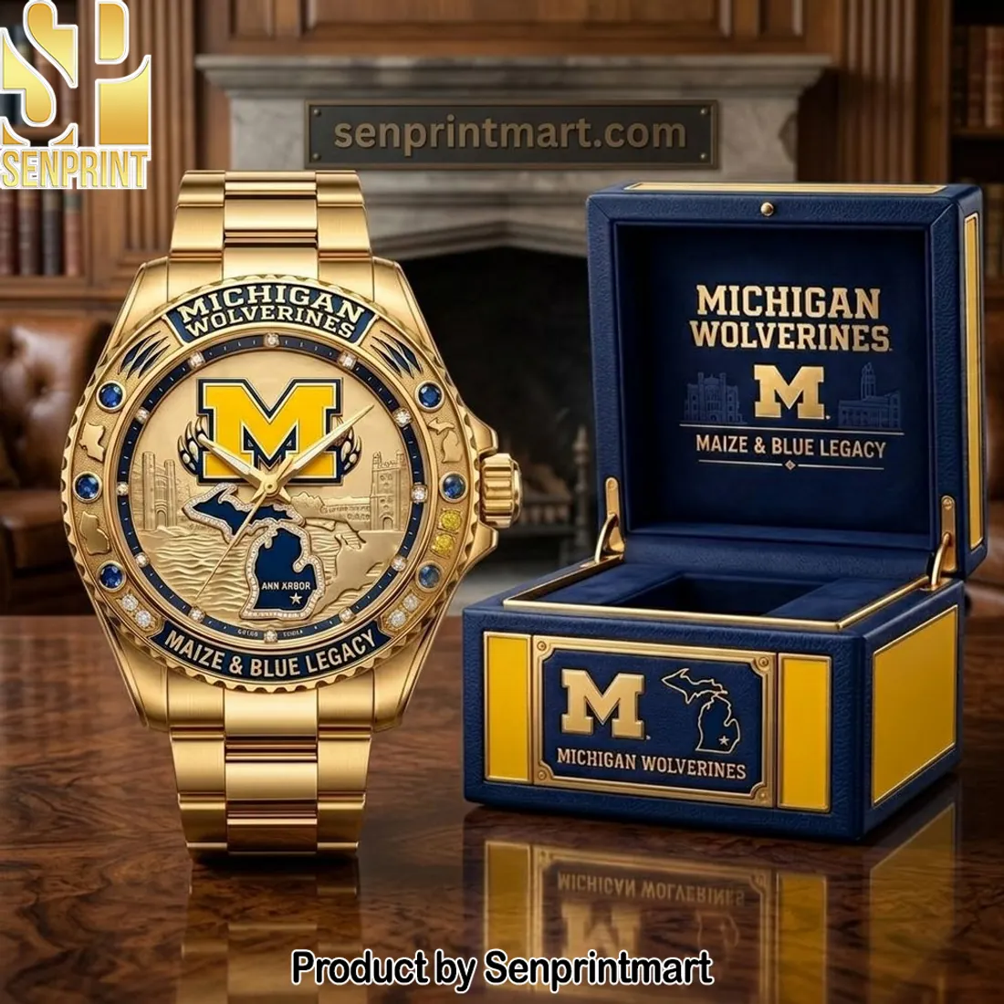 Michigan Wolverines Maize & Blue Legacy Gold-Tone Stainless Steel Watch