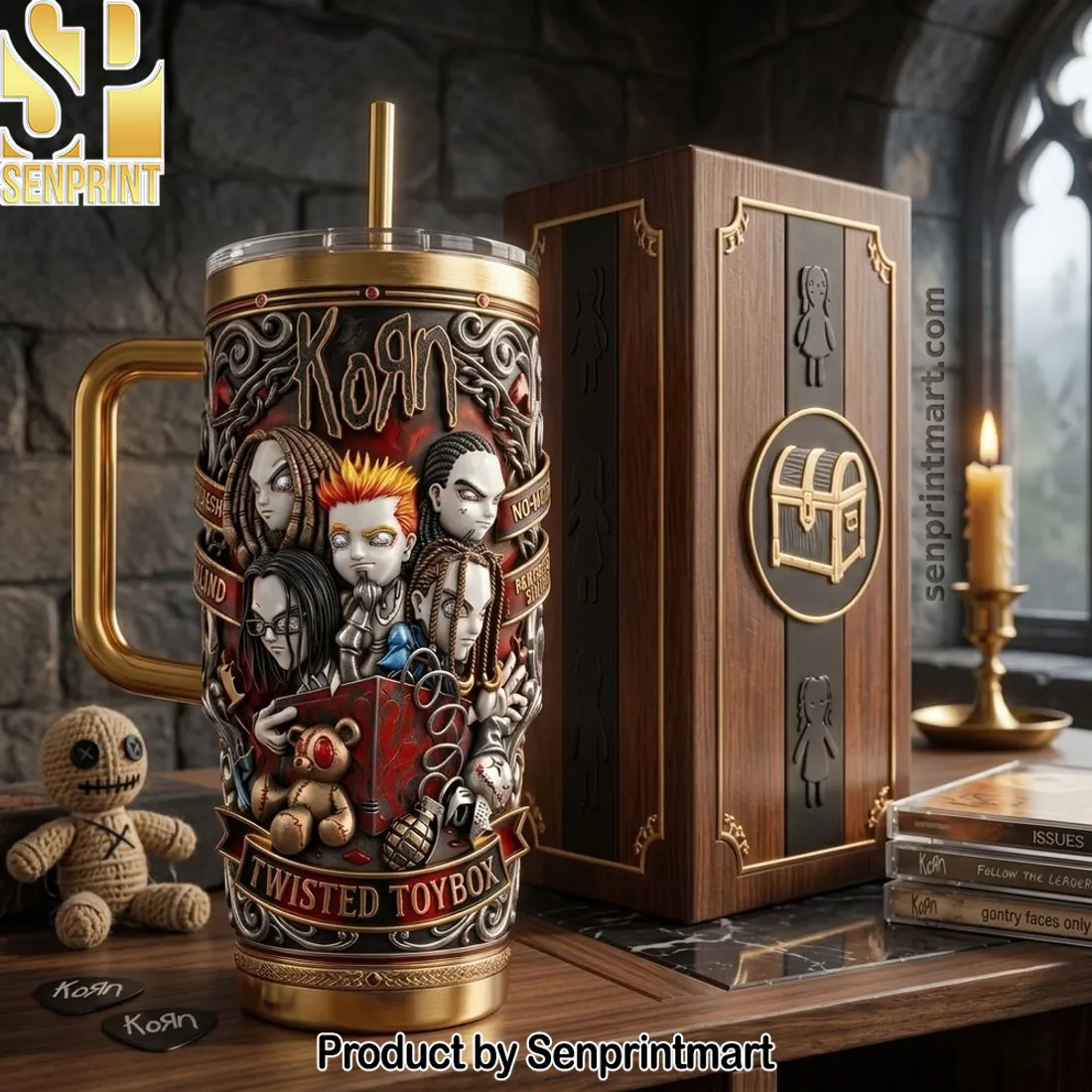 Korn Twisted Toybox 3D Embossed Design Tumbler with Handle