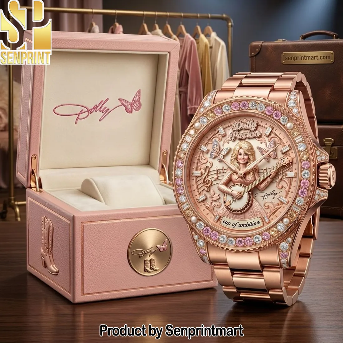 Dolly Parton Rose Gold Crystal “Cup of Ambition” Women’s Watch