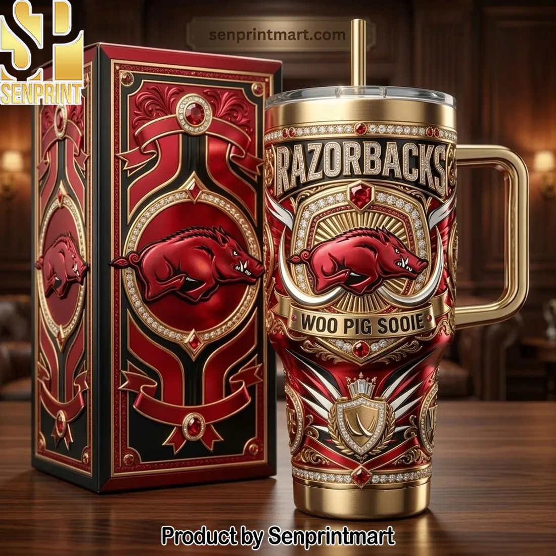 Arkansas Razorbacks Woo Pig Sooie 3D Embossed 40oz Tumbler With Handle