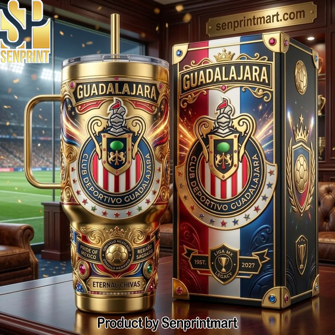 Club Deportivo Guadalajara Eternal Chivas Gold Luxury 40oz Tumbler With Handle