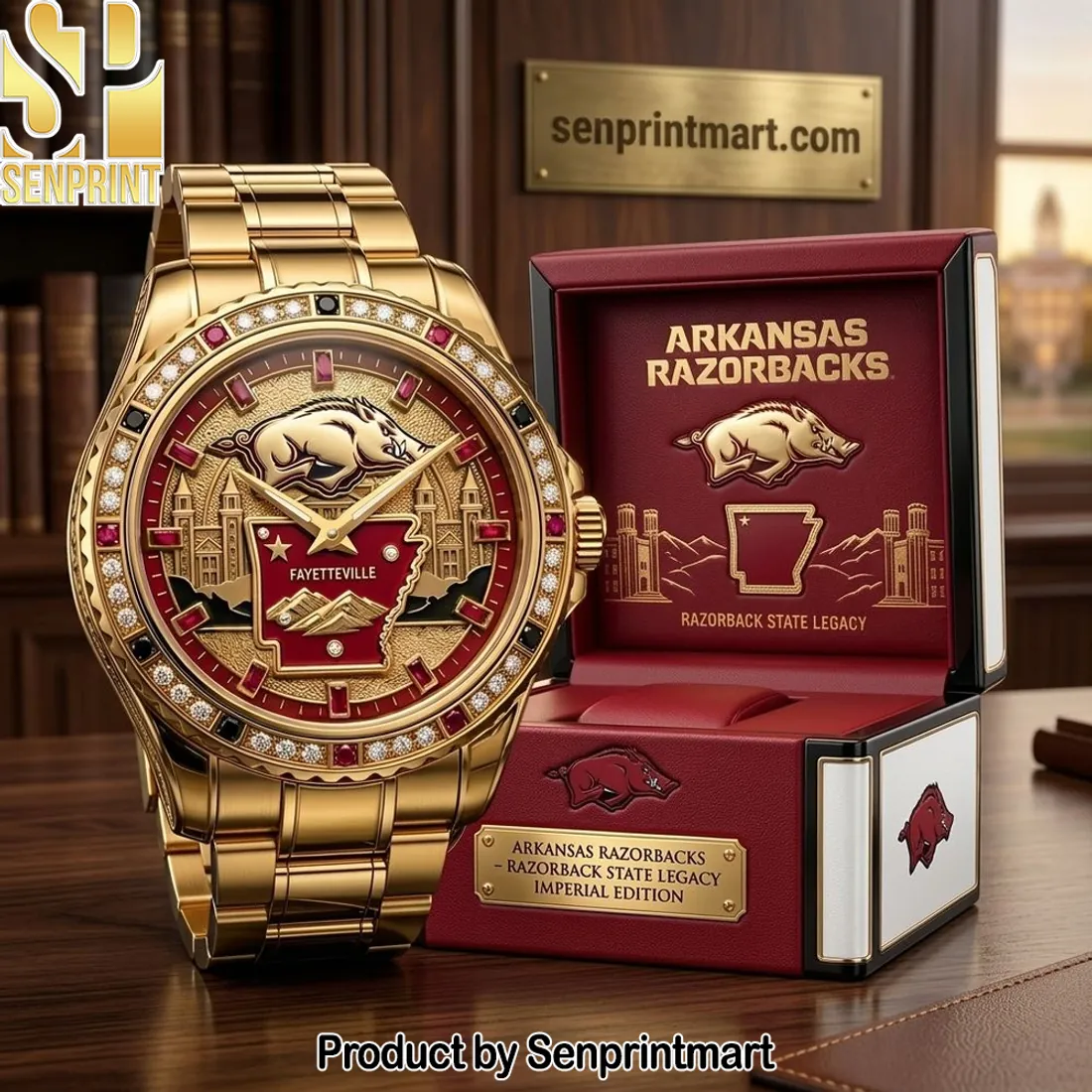 Arkansas Razorbacks Razorback State Legacy Imperial Edition Gold Stainless Steel Watch