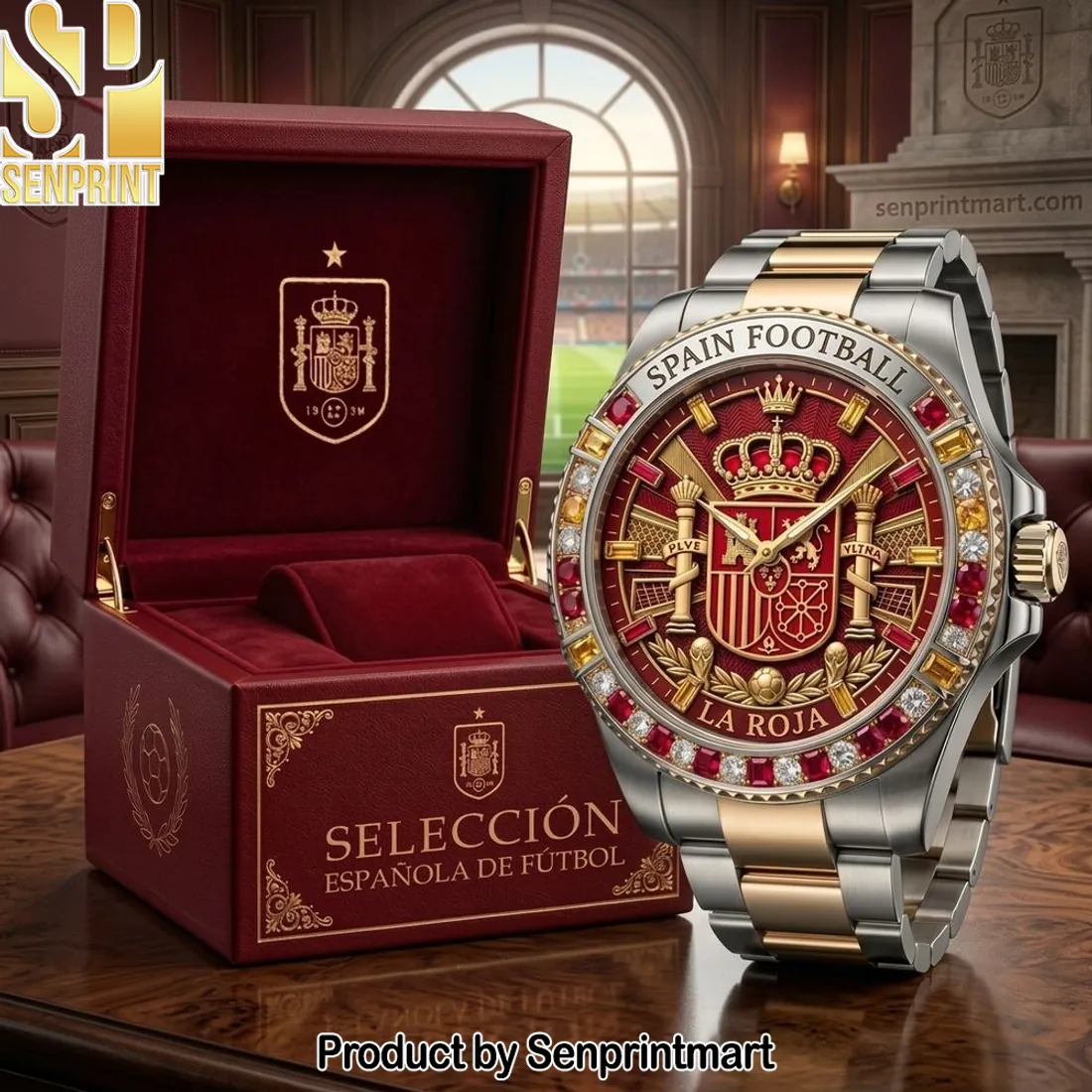 Spain Football La Roja Luxury Two-Tone Gold Stainless Steel Watch