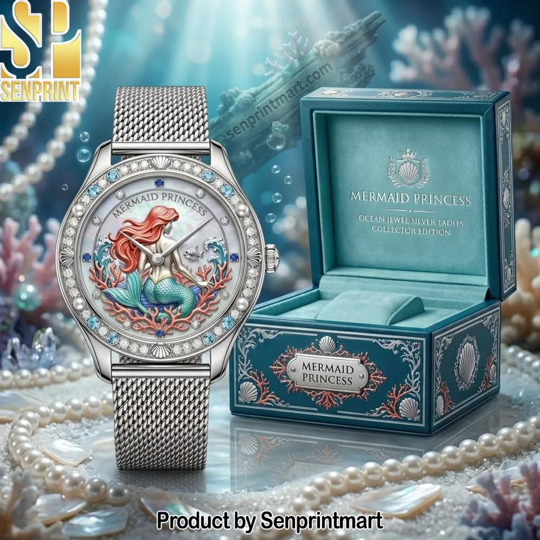 Mermaid Princess Ocean Jewel Silver Ladies Collector Edition Watch