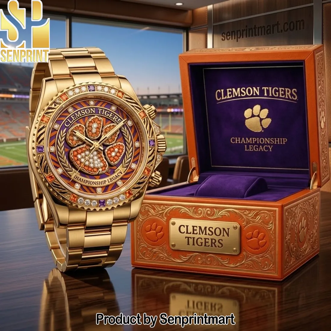 Clemson Tigers Championship Legacy Luxury Gold Stainless Steel Watch