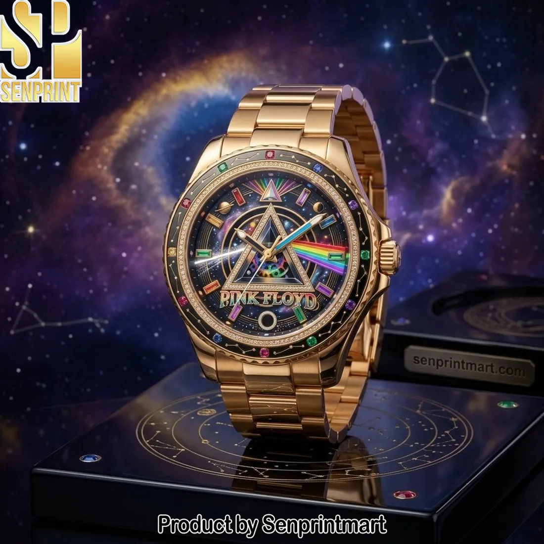 Pink Floyd Dark Side of the Moon Gold Stainless Steel Watch