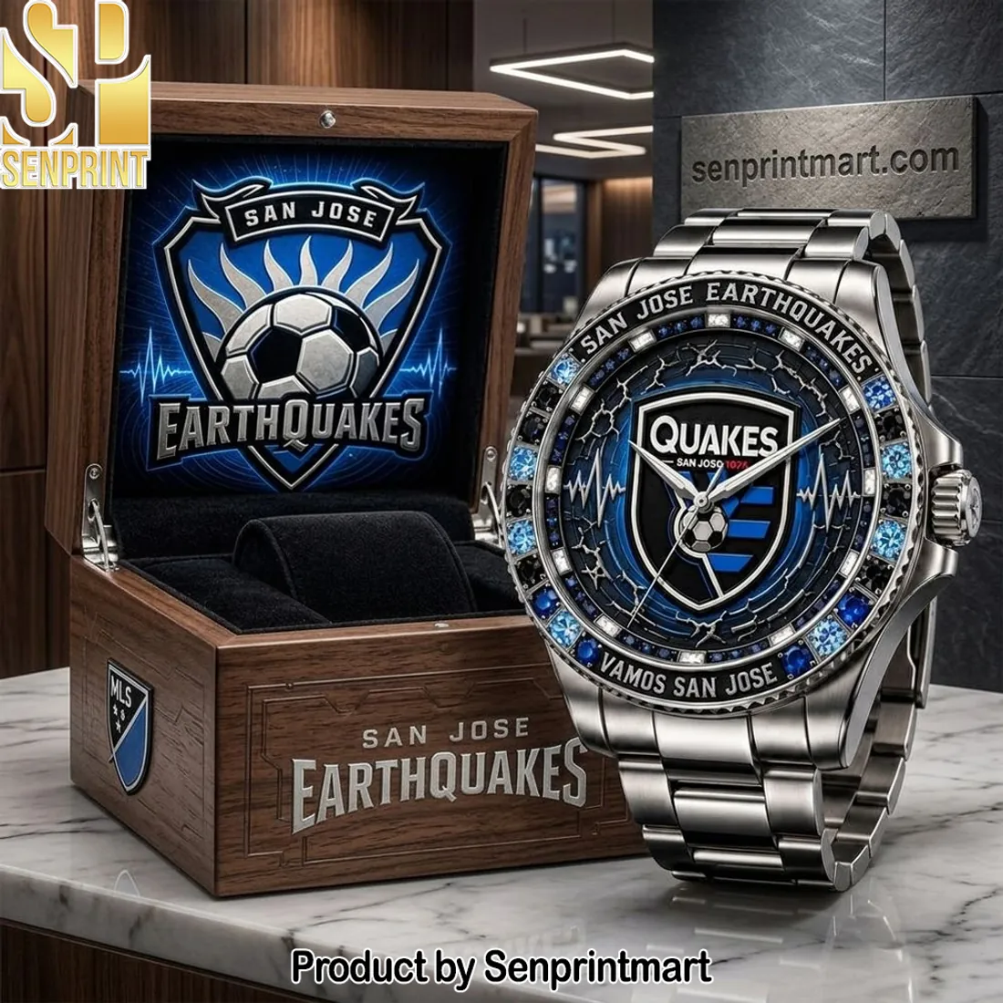 San Jose Earthquakes MLS Vamos San Jose Premium Sports Stainless Steel Watch