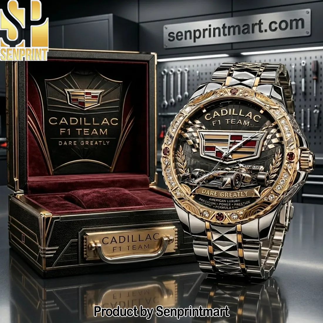 Cadillac F1 Team Luxury Diamond Bezel Stainless Steel Watch