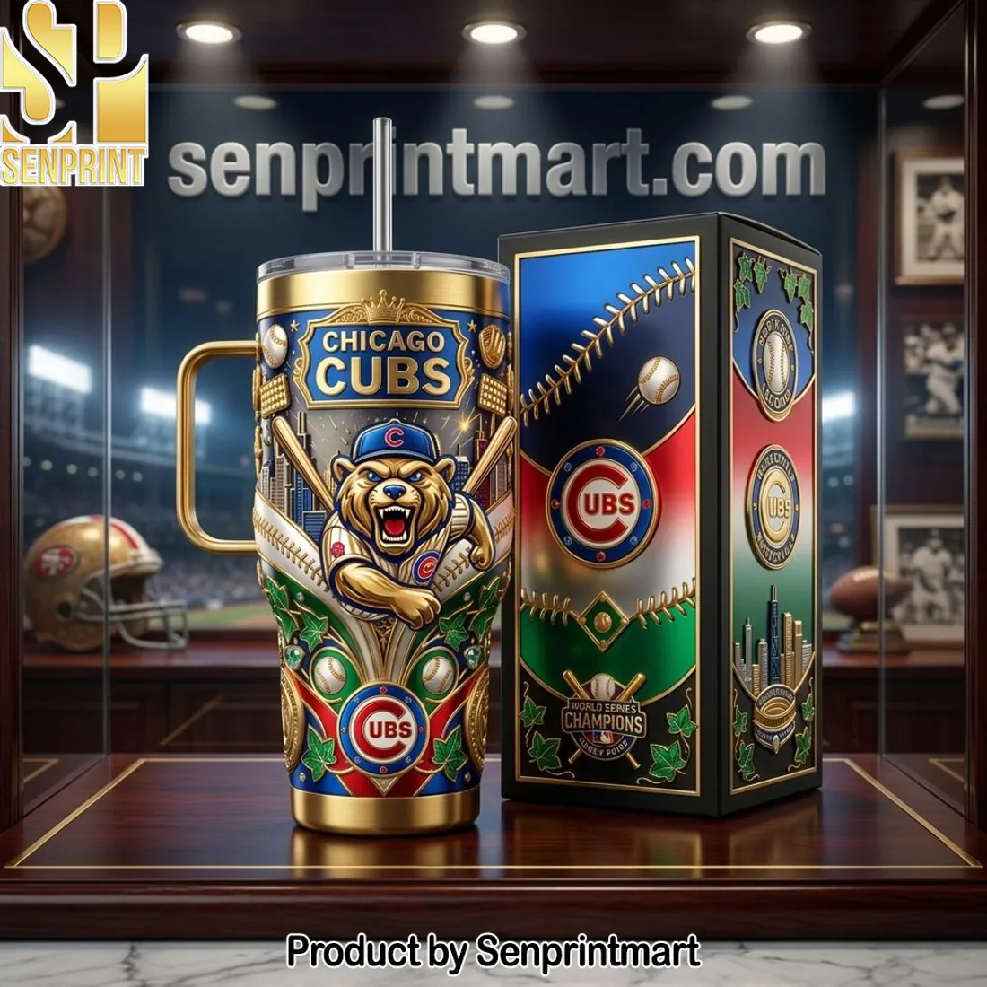 Chicago Cubs World Series Champions Premium Gold 3D Embossed 40oz Tumbler